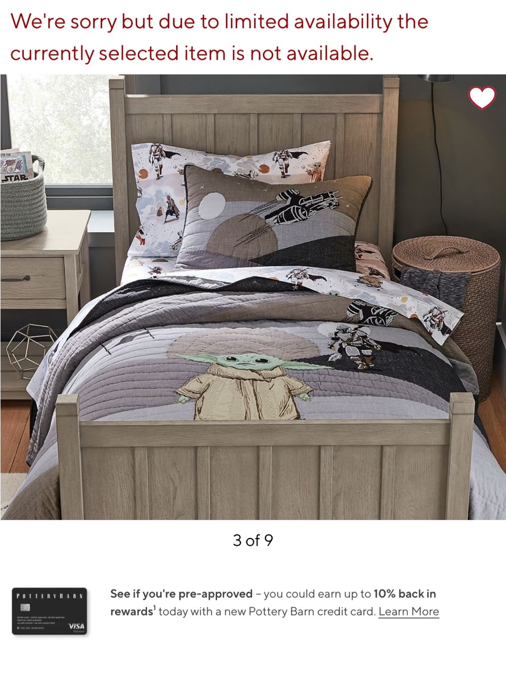 Pottery Barn Kids Star Wars Grogu Quilted Bedding in Green, Tan, Gray - Picture 7 of 8